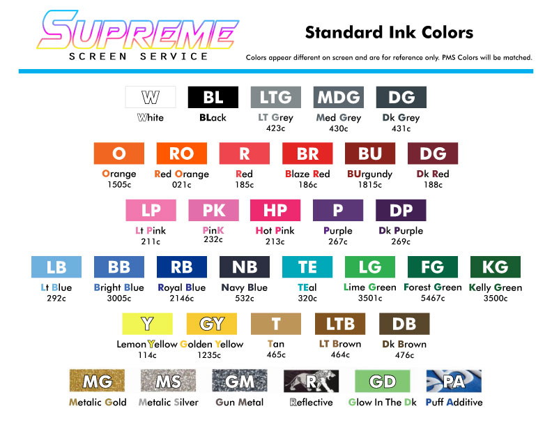 Standard ink colors